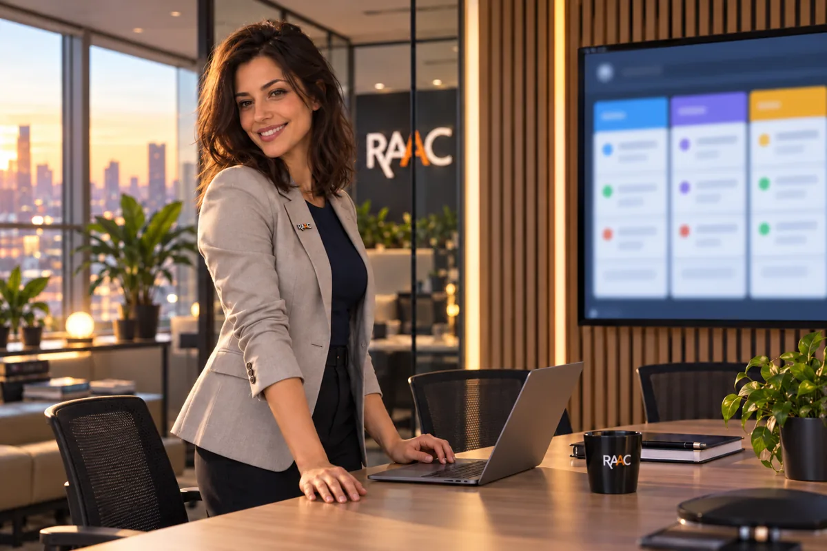 Sexta-Feira na área comercial com notebook e painel de oportunidades